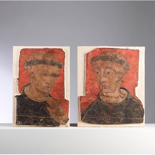 Two fragments with Dominican Monks from earlier murals in the refectory of the old Dominican monastery in Ghent